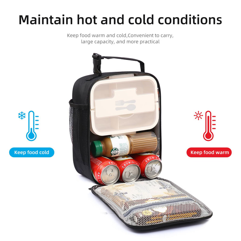 [Australia] - Lunch box Lunch bag for men women Large capacity Lunchbox Reusable Lunch bags Insulated Lunch bag Lunch box cooler (Black) Black 