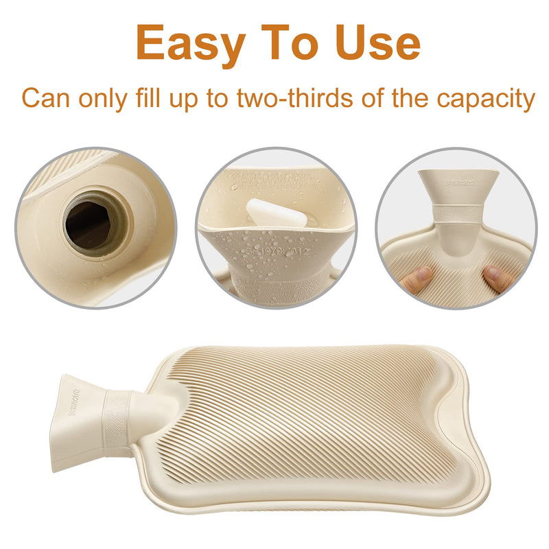 [Australia] - Homealexa hot water bottle with soft cover 2L, premium natural rubber, safe and durable hot water bottle for family A-White 