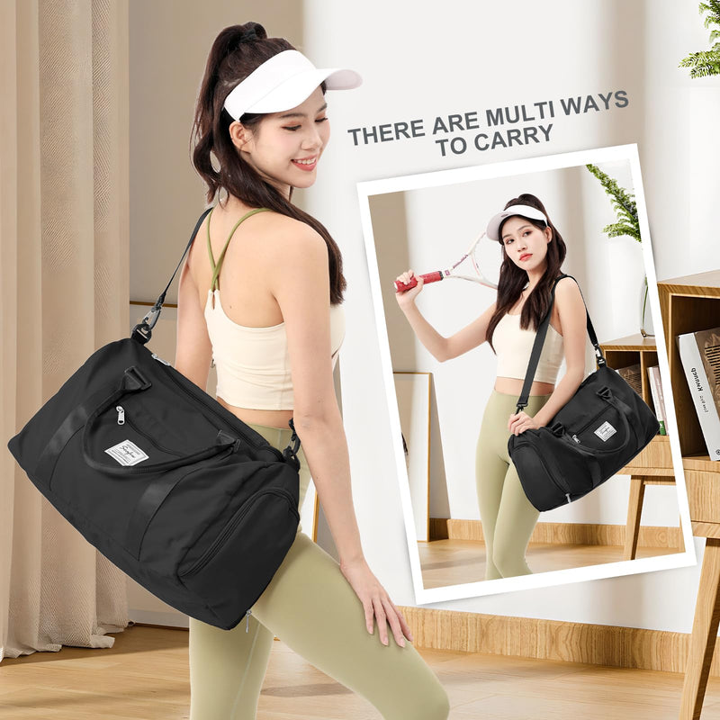Gym Bags with Shoes Compartment,Personal Item Travel Duffel Bag Black | Travel Duffel Bag with Toiletry Bag Carry On Tote Bags Weekender Overnight Bag for Travel Essentials and Travel Accessories D1-Black+2Pcs Toiletry Bag