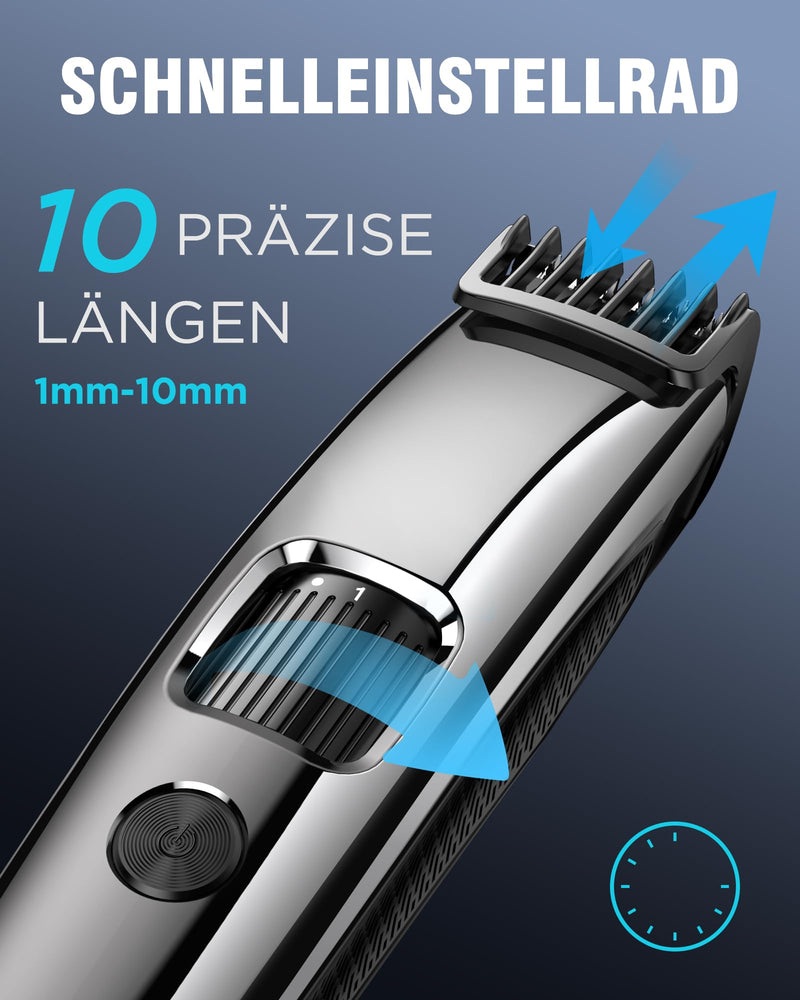[Australia] - Men's Beard Trimmer, Men's Electric Shaver with Battery Indicator, Beard Trimmer Hair Trimmer with Zoom Wheel (1-10 mm), Facial Hair Trimmer, Intimate Razor Shaver, Full Body Hair Groomer for Men, USB 