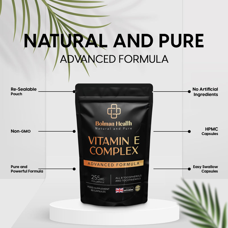 Vitamin E Complex Capsules | Full Spectrum with 8 Tocopherols & Tocotrienols | 255mg Vitamin E | Antioxidant Support | 60 Vegan Capsules | Non-GMO | Gluten-Free Vitamin E Supplement 60 count (Pack of 1)