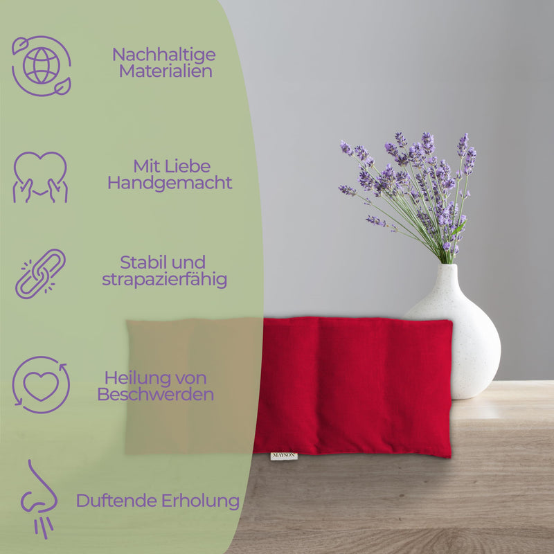 [Australia] - MAYSON® ORGANIC cherry stone pillow with lavender - microwave-safe heat pillow - with washable fleece cover - 100% cotton - 50x20cm - handmade with love - beige/red (red XXL) red Xxl 