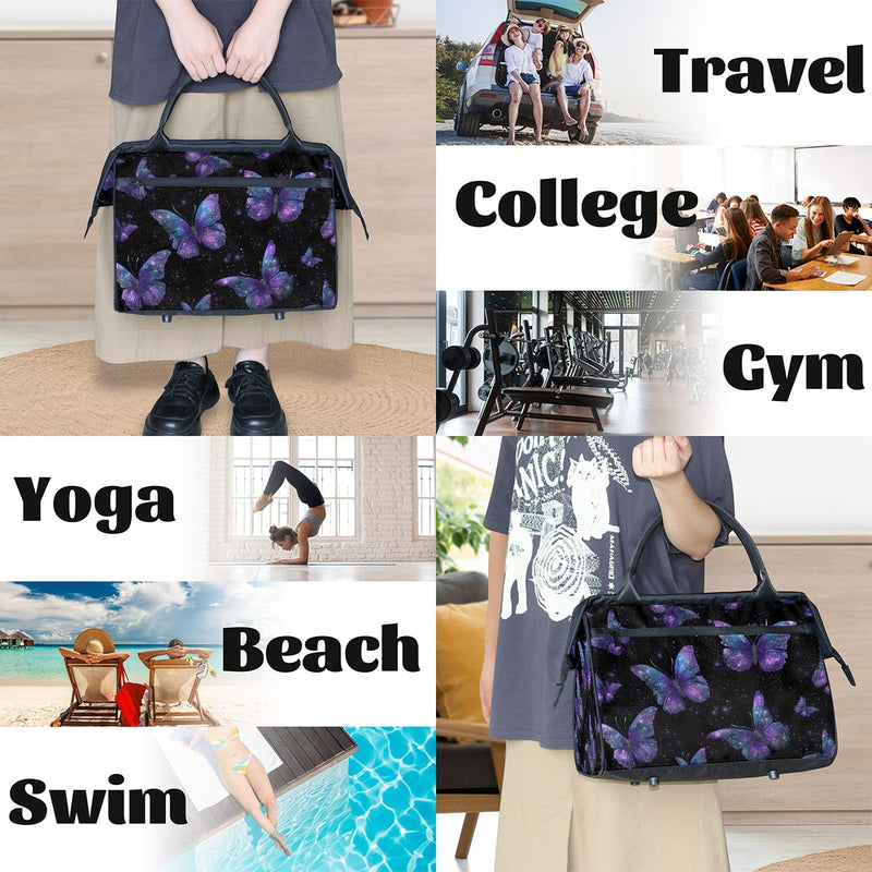 Travel Duffel Bag for Girls Women, Beautiful Butterfly Ladies Weekend Overnight Bag Gym Sports Bags Flight Approved Lightweight Carry On Tote Bags for Traveling Yoga Camping Hospital,A-02 B-02