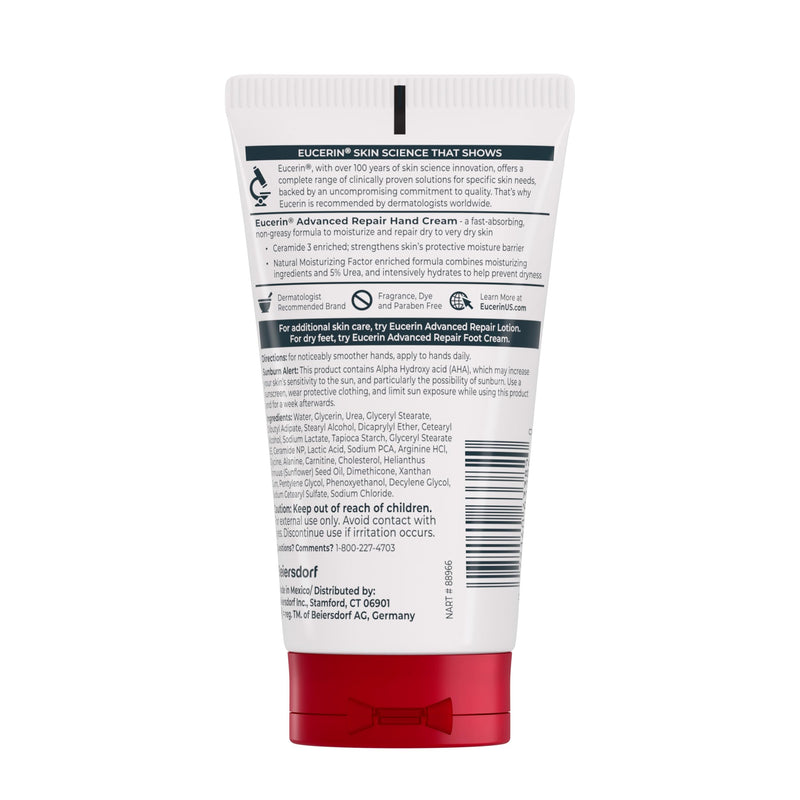 Eucerin Advanced Repair Hand Cream, Urea Enriched, Multipack, 3 x 2.7 OZ | Hand Cream for Dry Hands and Very Dry Skin, with Urea, Ceramide and NMF, Travel Size Hand Cream, Fragrance Free 2.7 Ounce (Pack of 3)