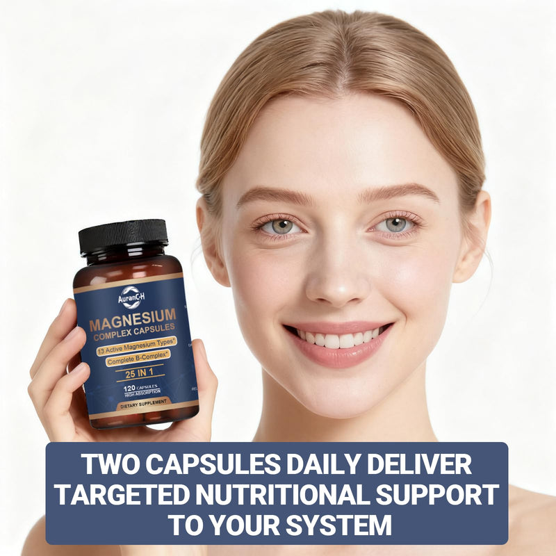 25-in-1 Magnesium Complex with Methylated B Complex Magnesium Glycinate Citrate Malate Taurate Gluconate Aspartate Carbonate D3 K2, Magnesium Complex Supplement for Relaxation Energy & Nerve