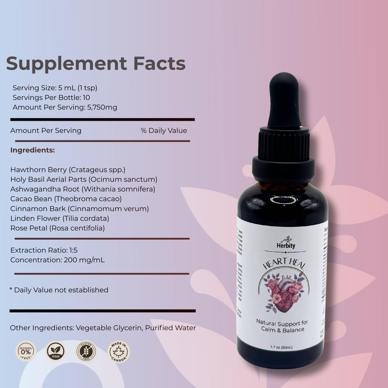 [Australia] - Heart Heal ‚Äì Natural Support for Calm & Balance with Holy Basil, Rose & Hawthorn ‚Äì Gentle Herbal Drops for Relaxation & Emotional Wellness (1.7 Fl Oz) 1.7 