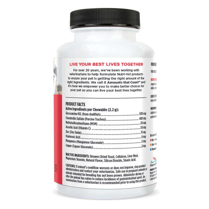 Nutri-Vet Advanced Strength Hip & Joint Chewable Dog Supplements - Formulated with Glucosamine & Chondroitin to Support Dog Cartilage & Mobility - 150 Tablets 150 Count - PawsPlanet Australia