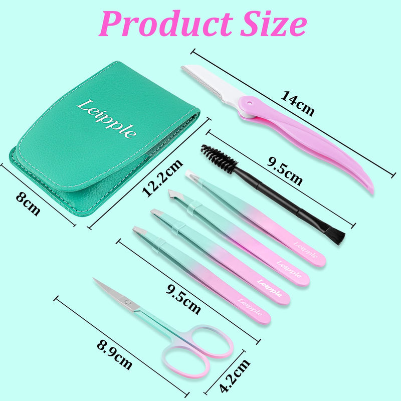[Australia] - Tweezers Set 7 Pieces for Women - Precision Tweezers with Travel Case - Stainless Steel Tweezers for Eyebrows with Scissors, Razor, Mirror for Ingrown Hairs (Pink/Blue) Pink/Blue 