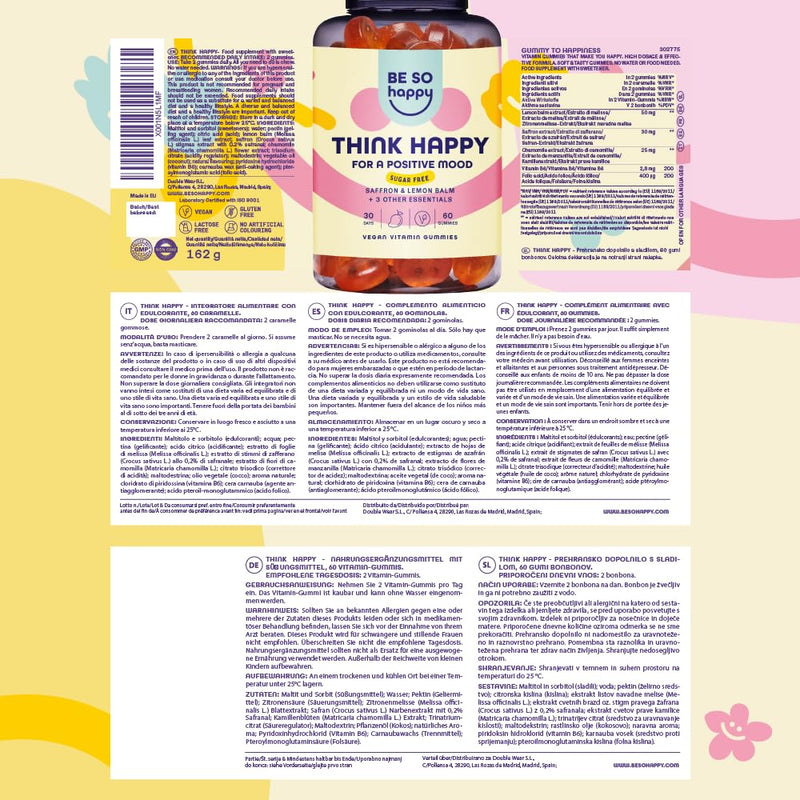 Gummies for Stress | with Saffron, Lemon Balm, Chamomile and Vitamin B6 | for a Positive Mood and Tranquility | 60 Gummies | Vegan, Gluten and Lactose Free