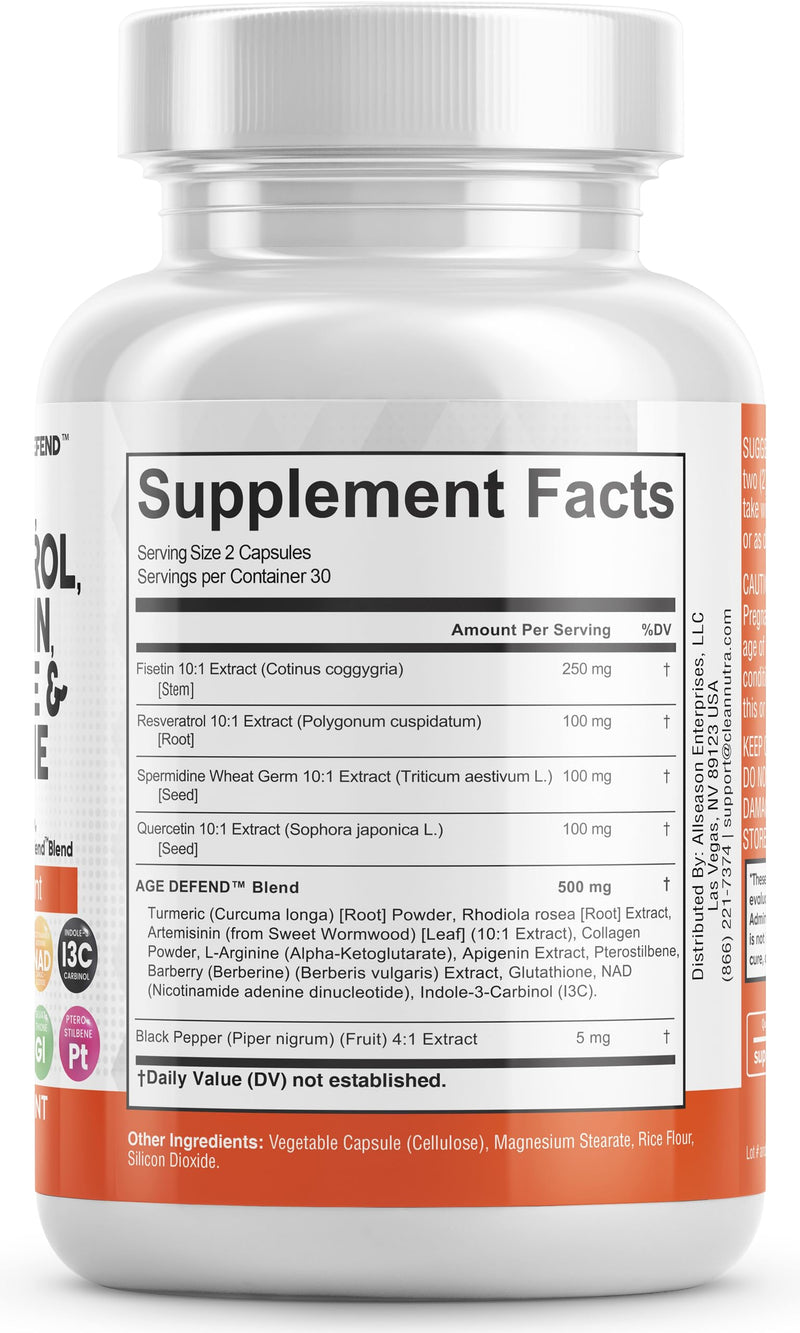 [Australia] - Clean Nutraceuticals Fisetin 2500mg Quercetin 1000mg Resveratrol 1000mg with Spermidine Wheat Germ Extract 1000mg - Health Supplement for Adults Longevity with Berberine, Collagen, Rhodiola, Apigenin 