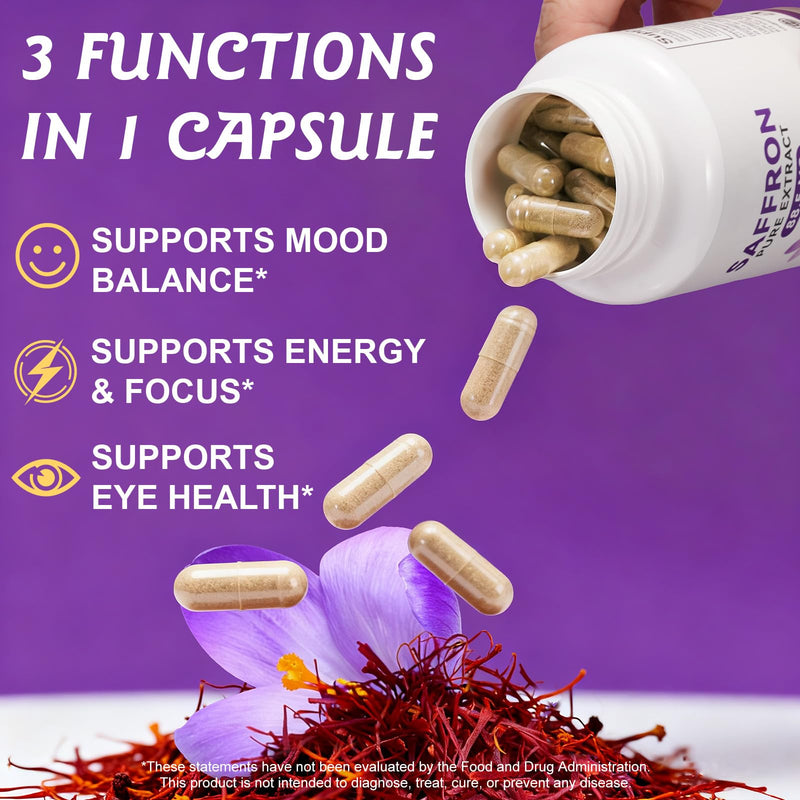 Saffron Extract Capsules – Premium Saffron Supplement – 90 Vegan Capsules – Food Supplement for Everyday Wellbeing