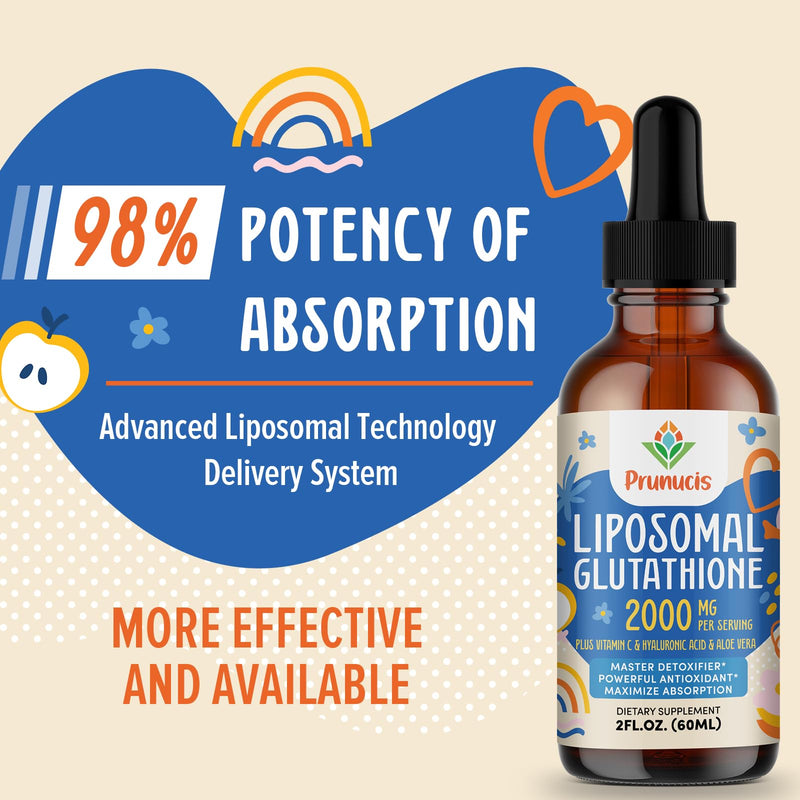 [Australia] - 2000MG Liposomal Glutathione Liquid, 98% Absorption, Active Form L-Glutathione Supplement, Vegan Friendly, Powerful Antioxidant Complex for Immune System, Aging Defense, Detox, 2 FL.OZ 2 Fl Oz (Pack of 1) 