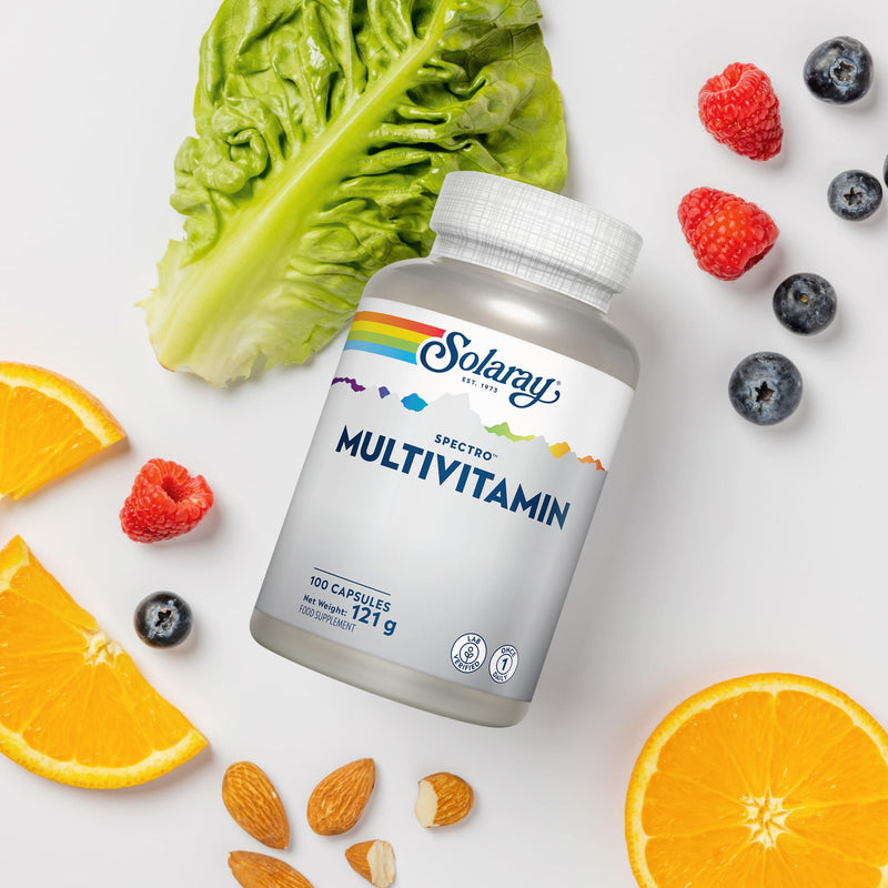 Solaray Multivitamin Spectro for Men & Women - 100 Capsules | 1-A-Day Formula with Iron | 30 Vitamins, Minerals & Botanicals | Bone, Immune & Energy Support