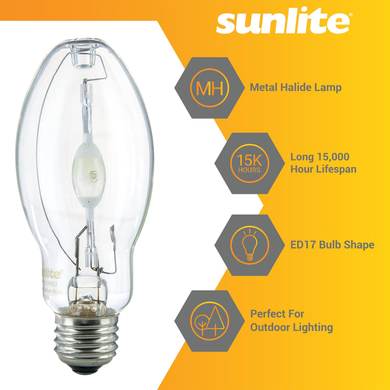 [Australia] - Sunlite 03650-SU MH150/U/MED M102 Metal Halide Lamp, 150 Watts, Pulse Start, Medium Base (E26), ED17, 15,000 Hours Life, 14000 Lumen, Clear Finish, 4000K 