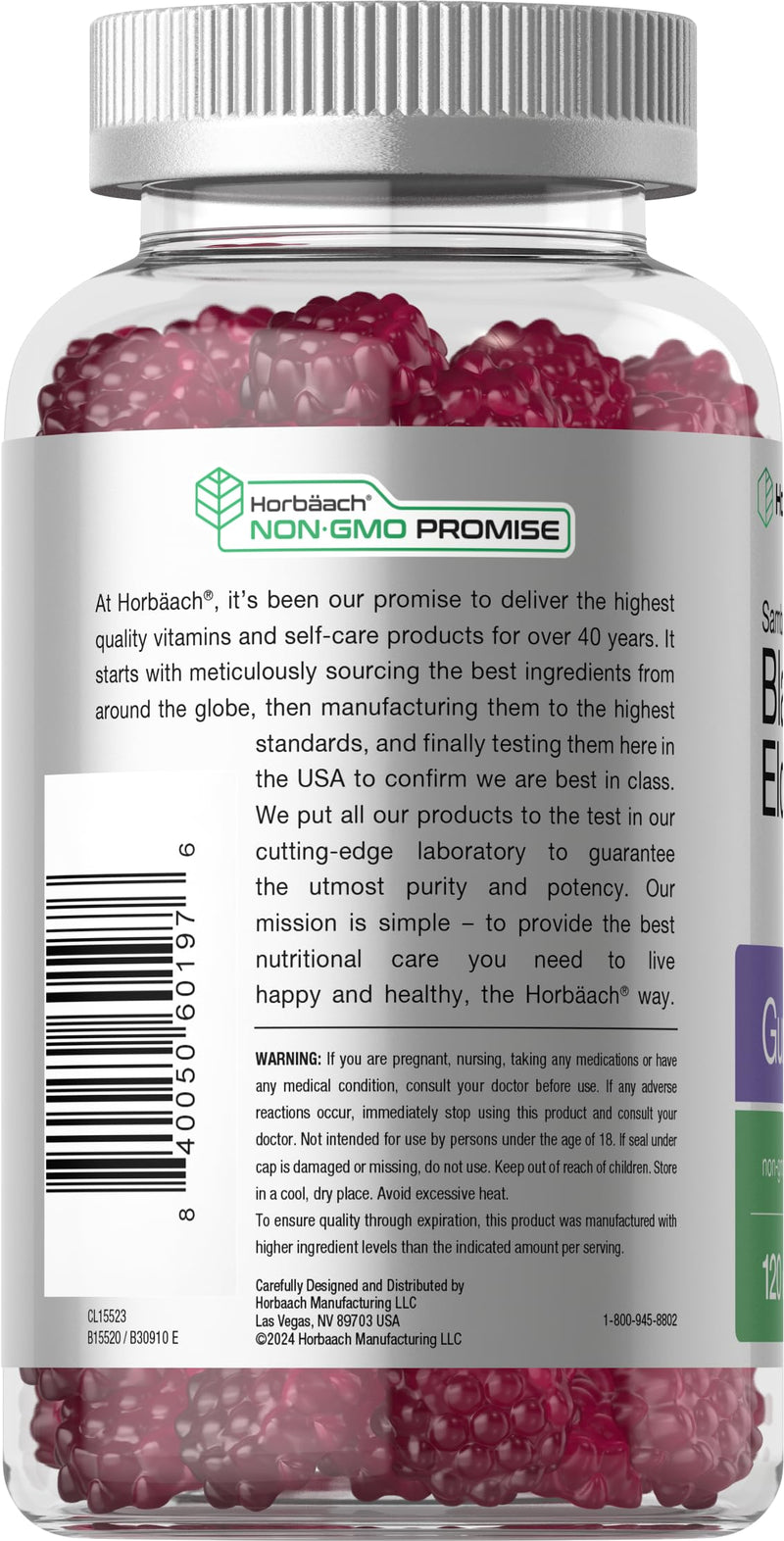 [Australia] - Horbaach Black Elderberry Gummies | 120 Count | Sambucus Extract | with Zinc and Vitamin C | Berry Flavor | Vegan, Non-GMO, and Gluten Free Supplement for Adults 120 Count (Pack of 1) 