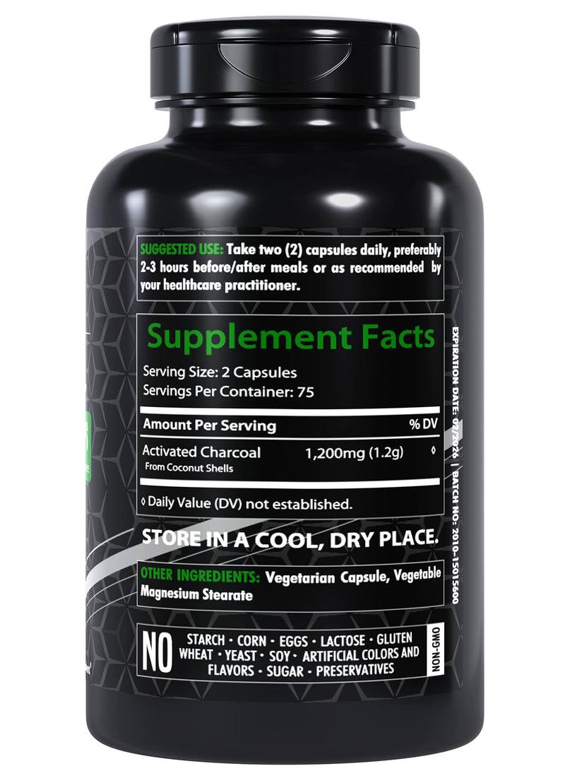 [Australia] - Activated Charcoal Capsules 1200mg | 150 Capsules | Derived from Coconut Shells | Highly Absorbent | Non-GMO | Made in The USA 1 