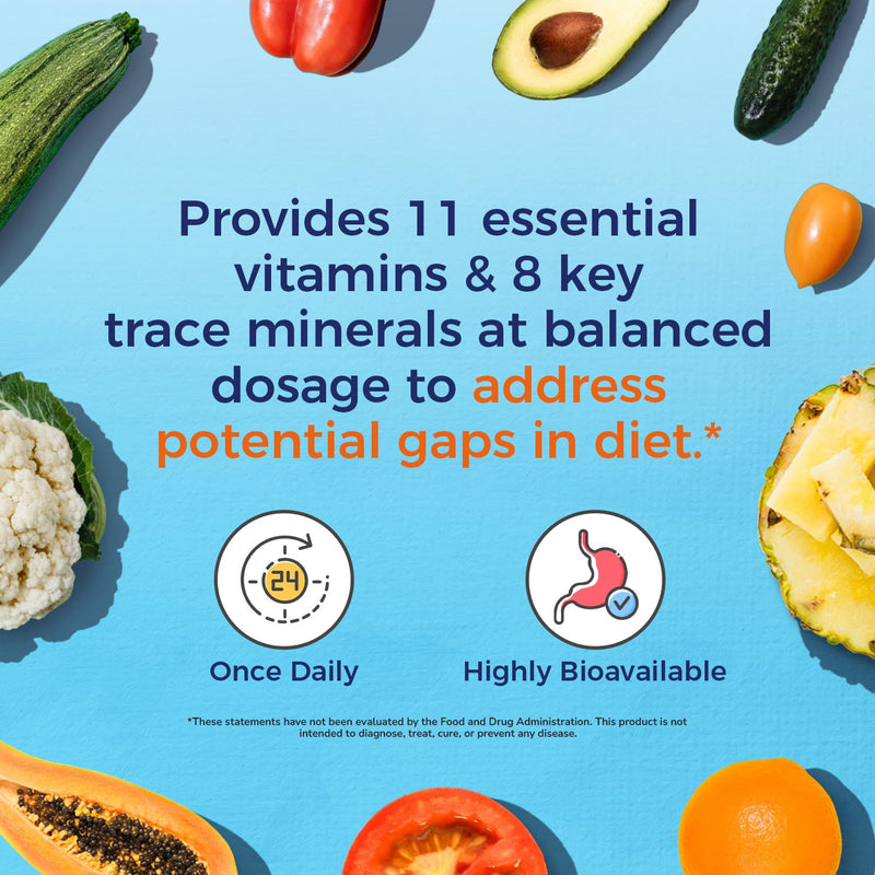 Vitalitown Multivitamin for Women & Men, with Iron, Zinc, Vitamin D3, A, C, B, E, 19 Key Nutrients, One Per Day, for Energy, Immune, Brain, Heart Support, 120 Tablets