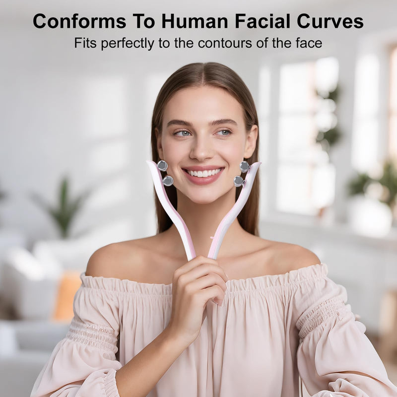 Multi-Functional Face Lifting Device, V Roller Face Lift, Tightening, Skin Care, Double-Sided Roller Design, Type-C Fast Charging, Portable Beauty Device with 3 Adjustable Settings (White)