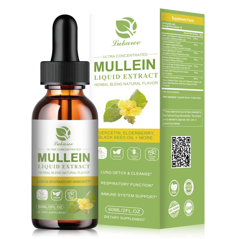 Mullein Drops for Lungs 300,000‬mg, Lung Detox & Cleanse, 16 in 1 Vegan Mullein Leaf Extract Tincture with Chlorophyll, Elderberry, etc, Natural Herbal Supplement for Respiratory, Immune, 30 Servings Natural Flavor 2 Fl Oz (Pack of 1)