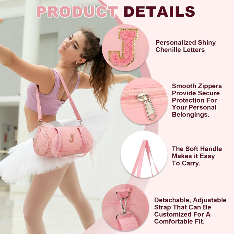 Dance Bag, Personalized Initial Letter Lace Yoga Bag with Adjustable Strap & Shoes Compartment, Small Cute Ballet Travel Duffel Tote Pink & H-Fitting(Ballet/Yoga/Travel Duffel) Pink-H