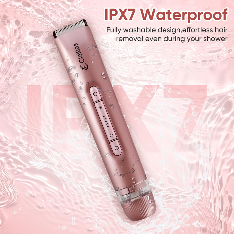 2 in 1 Women Electric Shaver Dual Head Bikini Trimmer for Women IPX7 Waterproof Wet & Dry Use Body Hair Trimmer and Facial Hair Remover for Bikini Underarm Leg Arm Body Face（Rose Gold）
