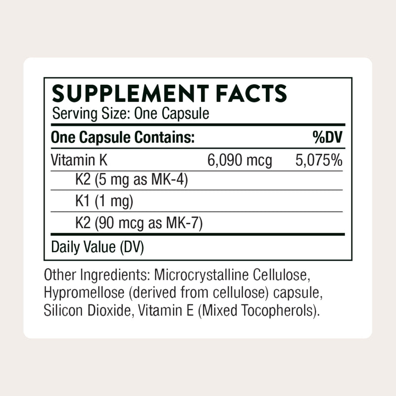 THORNE - Vitamin K - Vitamins K1 and K2 (as MK-4 and MK-7) Capsule Supplement - Supports Strong Bones* - Clinically Studied Ingredients - Third-Party Certified - Gluten, Dairy & Soy-Free - 60 Capsules