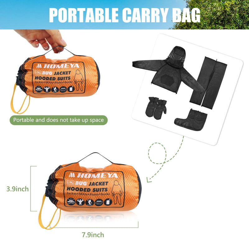 [Australia] - HOMEYA Bug Jacket S/M, Anti Mosquito Netting Suit with Zipper on Hood Ultra-fine Mesh Pants Mitt Socks with Free Carry Pouch for Protecting Hunting Fishing Men Women Black Small/Medium 