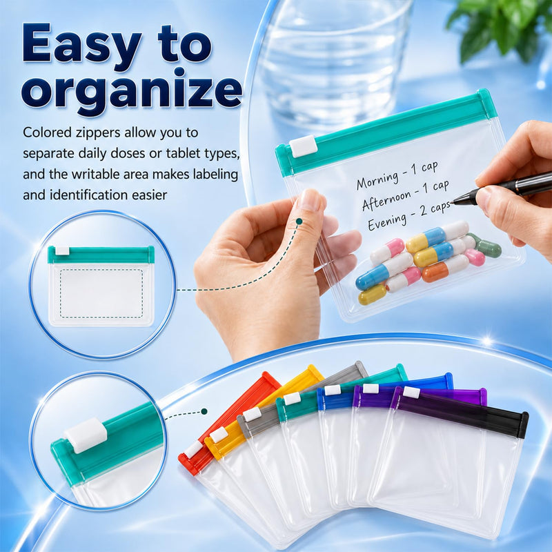 14Pcs Self Sealing Zipper Medicine Bags, 2026 Reusable Pill Pouch Bags Travel Plastic Bags with Slide Lock for Storage, Water-Resistant Pill Pouch Set for Medicine Vitamins Small Daily Items Storage