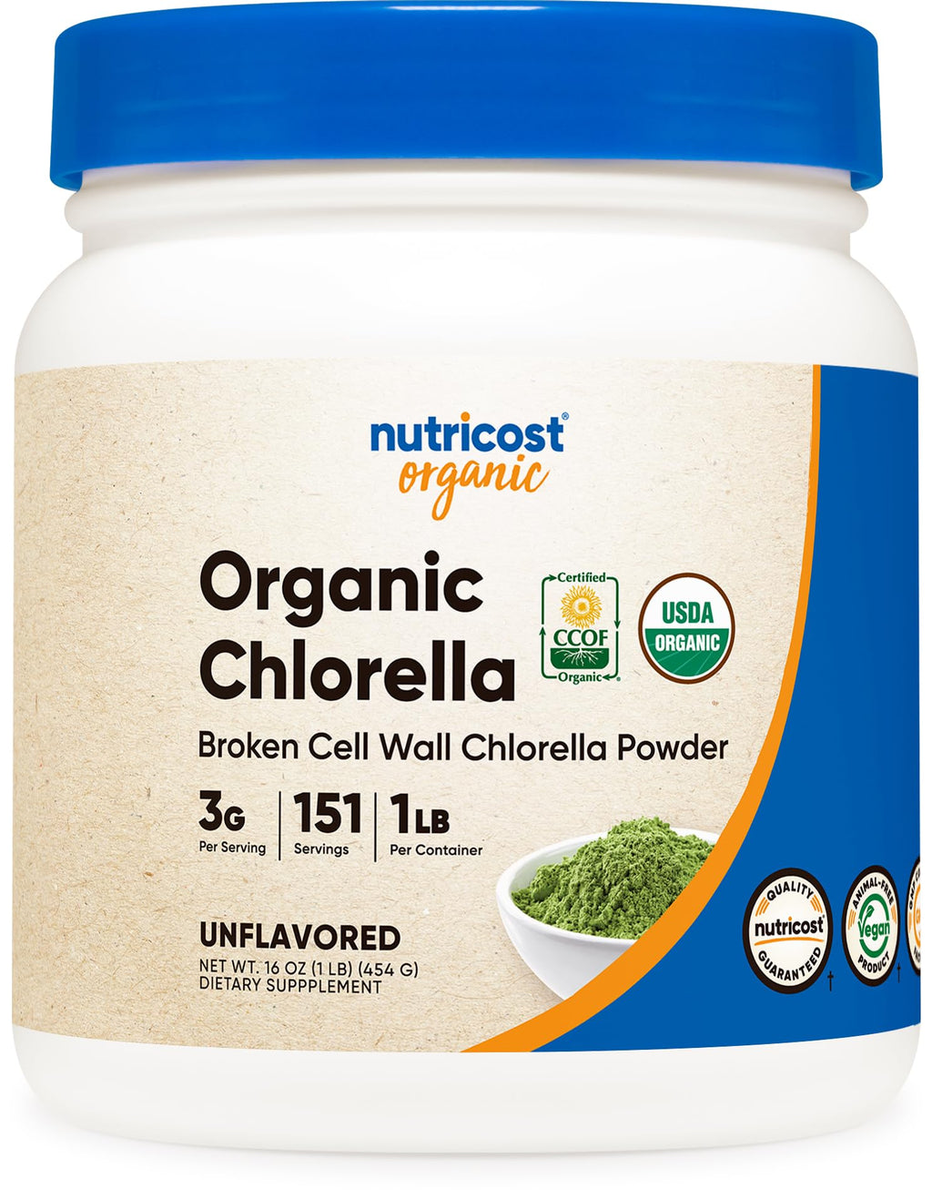 Nutricost Organic Chlorella Powder 16oz (1LB) - 3g Per Serving 1 Pound (Pack of 1)