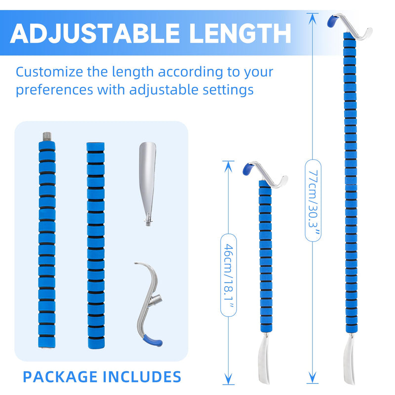 [Australia] - Fanwer Metal Long Shoe Horn with Dressing Stick - Shoe Horn Long Handle for Seniors, Disabled, Elderly | Adjustable Dressing Aid for Post-Surgery, Limited Mobility | Sock Remover & Shoe Helper Tool 