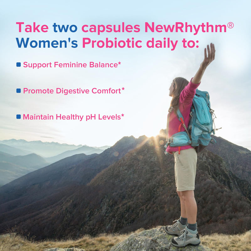 NewRhythm Women's Probiotics, Organic Cranberry for Feminine Health, 50 Billion CFU 18 Strains, Probiotics with Prebiotics, No Refrigeration Needed, 60 Vegan Capsules 50 Billion CFU (60 Count) Women's Probiotics