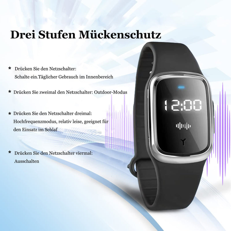 [Australia] - Feloyal Mosquito Repellent Bracelets, Rechargeable USB Ultrasonic Waterproof Anti-Mosquito Watch for Indoor and Outdoor Use, Suitable for Adults and Children (Black) 