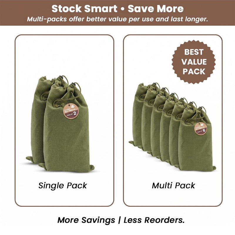 LFH Cotton Shoe Storage Bags with Drawstring, Breathable Dustproof Reusable Shoe Organizer for Travel, Gym, Dorm, Hotel, Machine Washable Easy Carry 8"x17" (Pack of 6), Military Green 8"x17" (Pack of 6)