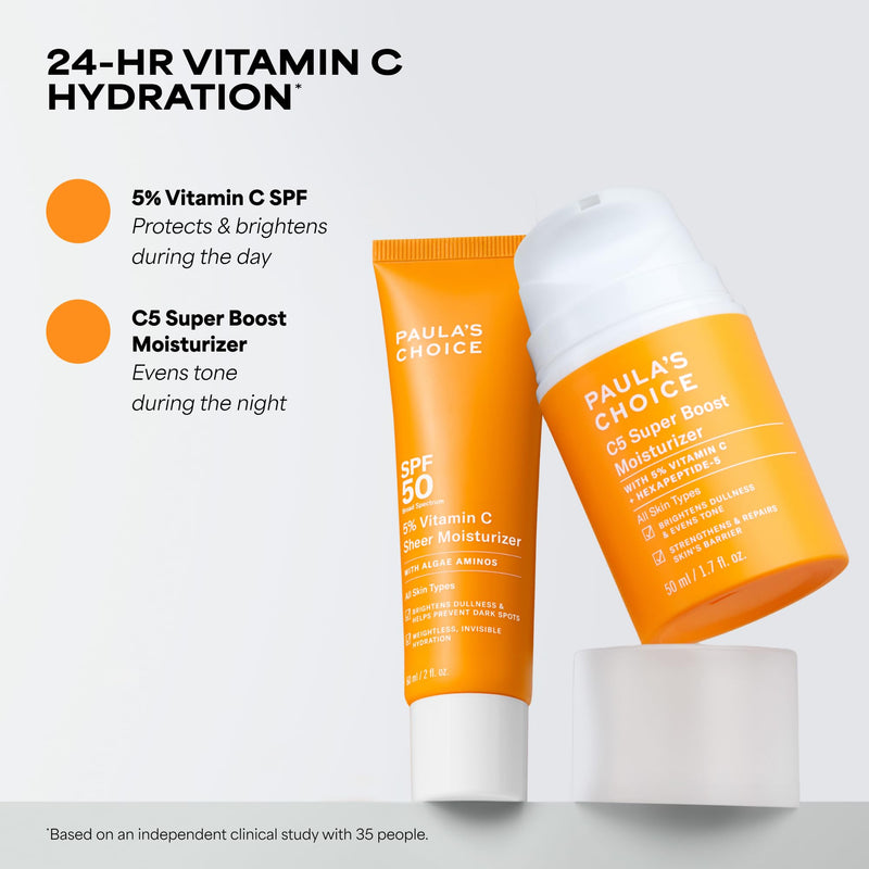 Paula's Choice C5 Super Boost Face Moisturizer with 5% Vitamin C | Daily Face Lotion with Squalane for Discoloration, Uneven Tone, Fine Lines & Breakout-Prone Skin, Fragrance-Free 1.7 Fl Oz (Pack of 1)