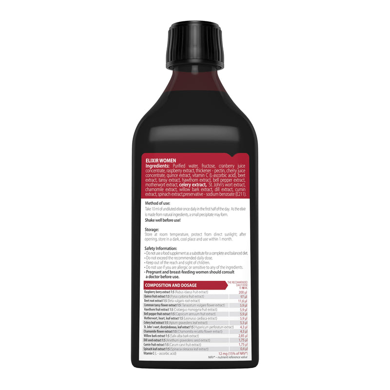 Elixir Women – Herbal Food Liquid Supplement with Hawthorn, Chamomile & Cranberry – 250ml – Vegan, Gluten-Free, Natural Antioxidant Support