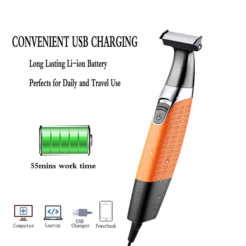 [Australia] - Electric Razor, Beard Trimmer Men, Waterproof Beard Grooming,Cordless USB Rechargeable Body Groomer and Hair Remover for Eyebrow, Beard Facial& Body Hair for Men and Women Orange 