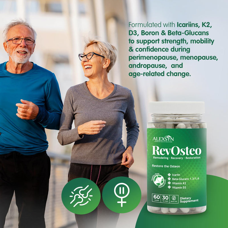 RevOsteo Bone & Metabolic Support – Advanced Bone Nutrition with Icariins, Vitamin K2, D3, Boron & Beta-Glucans – Vegan, Gluten-Free, Made in USA – 60 Capsules, 30-Day Supply