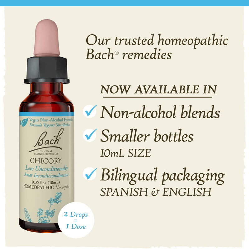 [Australia] - Bach Original Flower Remedies, Chicory for Unconditional Love (Non-Alcohol Formula), Natural Homeopathic Flower Essence, Holistic Wellness and Stress Relief, Vegan, 10mL Dropper 