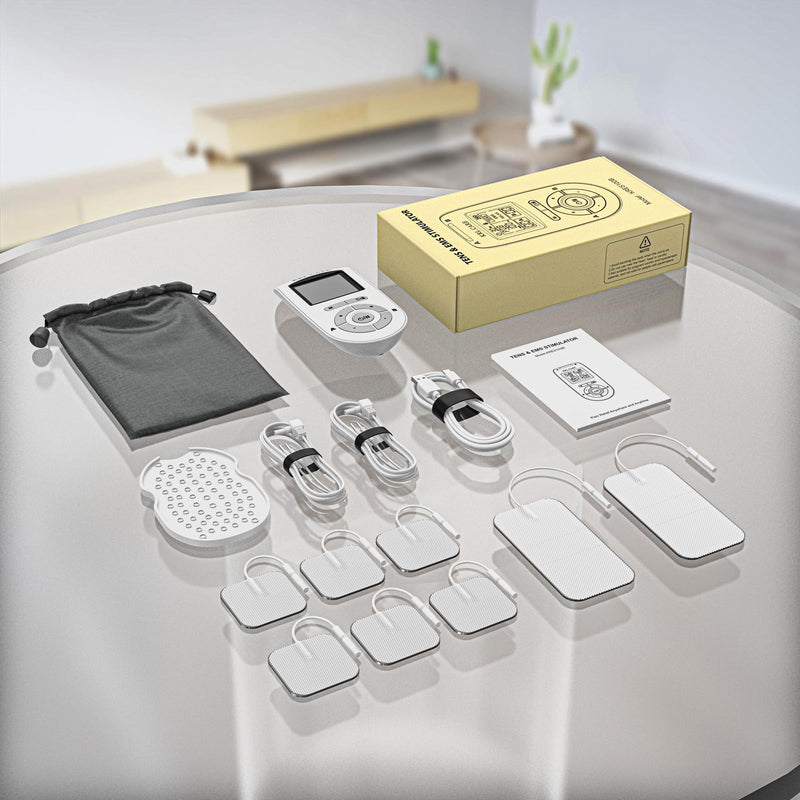 Dual Channel TENS EMS Unit 40 Intensities for Gradual Pain Relief Therapy, 24 Modes Muscle Stimulator, Electronic Pulse Massager with 8 Pads, Dust-Proof Drawstring Storage Bag