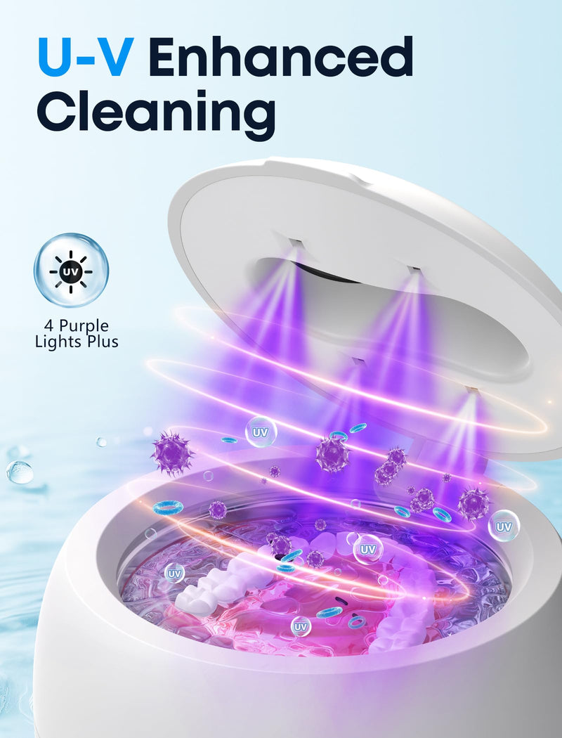 [Australia] - BEESHOP 2025 Ultrasonic Retainer Cleaner Machine – 45kHz Dental Pod for Retainers, Mouth Guards, Braces, Aligners & Jewelry, Denture Cleaner with 3 Modes, 200ml Capacity (White) White 