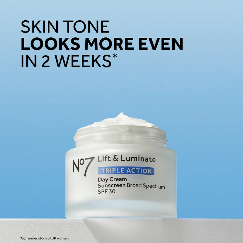 No7 Lift & Luminate Triple Action Face Cream - Fragrance Free Face Moisturizer with SPF 30 - Formulated with Anti Aging Collagen Peptides & Brightening Complex (2 Pack) Regular, Pack of 2