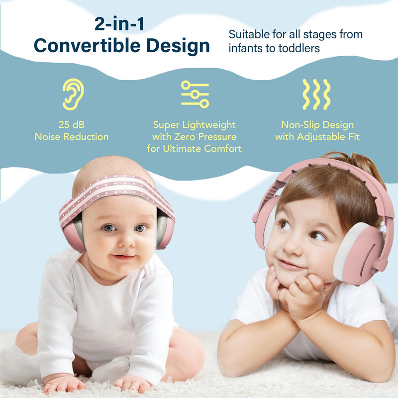 [Australia] - 2-in-1 Baby Ear Muffs for Hearing Protection, Noise Cancelling Earmuffs for Babies and Toddlers up to 48 Months Pink 