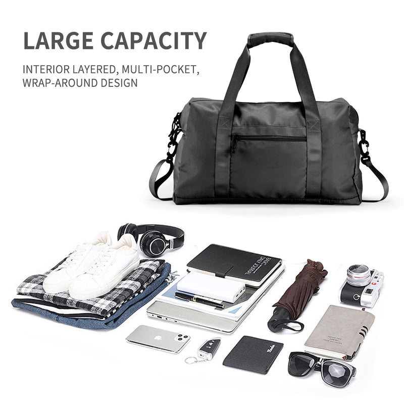 Travel Duffle Bag,Sport Gym Bag for Men And Women with Wet Pocket,Weekender Bag Carry On Tote Bags for Airplane (Black, M) Black