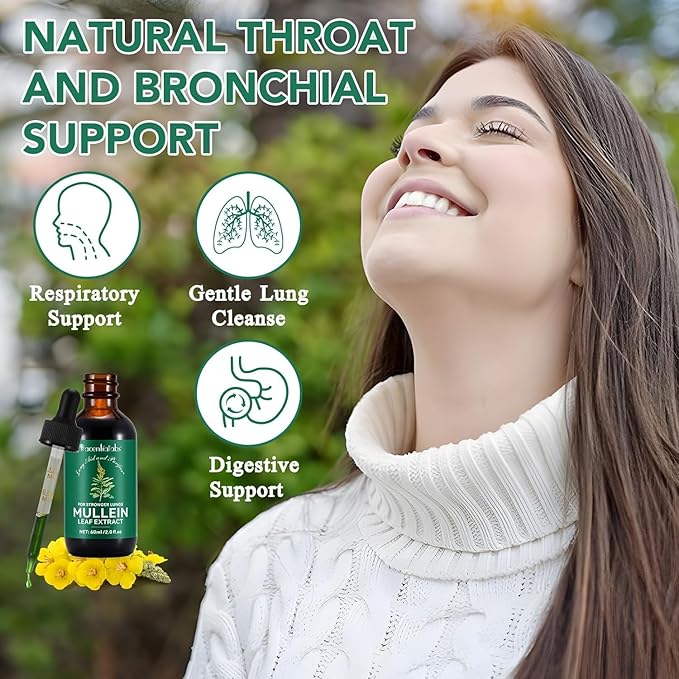 Mullein Drops for Lungs, 2 Pack Mullein Leaf Extract with Chlorophyll, for Lungs Cleanse and Healthy Breathing, 60ml/Pack, 2 Month Supply