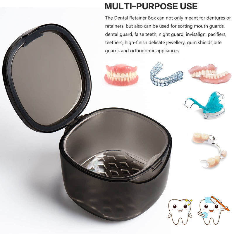 [Australia] - 2022 Upgraded Denture Bath Box Cup, No-Leak Denture case,Retainer Cleaning Box, Complete Clean Care for Dentures, Clear Braces, Mouth Guard, Night Guard & Retainers (transparent grey) Transparent Grey 