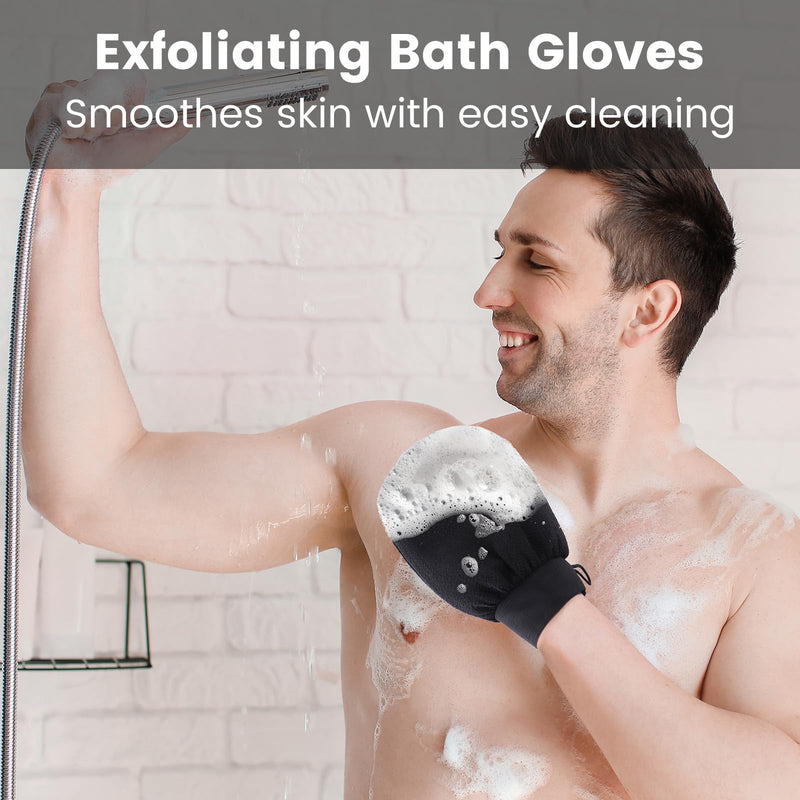[Australia] - Pack of 3 peeling gloves, exfoliating gloves, washing glove, body shower glove, massage peeling glove, gloves for body and face - black, pink, white, black, pink, white 