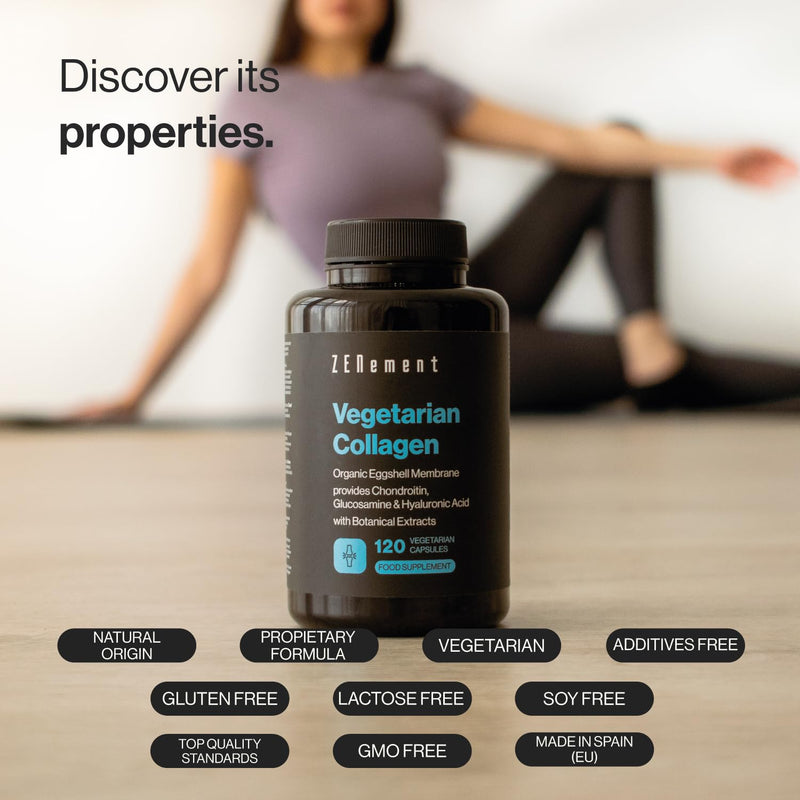 Vegetarian Collagen from Organic Eggshell Membrane – Natural Source of Glucosamine, Hyaluronic Acid and Chondroitin, with Botanical Extracts – for Joints and Skin – 120 Vegetarian Capsules