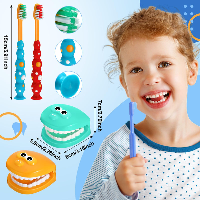 Skylety 2 Set Dentist Kit for Kids Dentist Play Set Dental Teeth Model with Toothbrush Child Dental Educational Card Standard Size Fake Brace Demonstration Teaching for Children Student (Cute Style) Cute Style