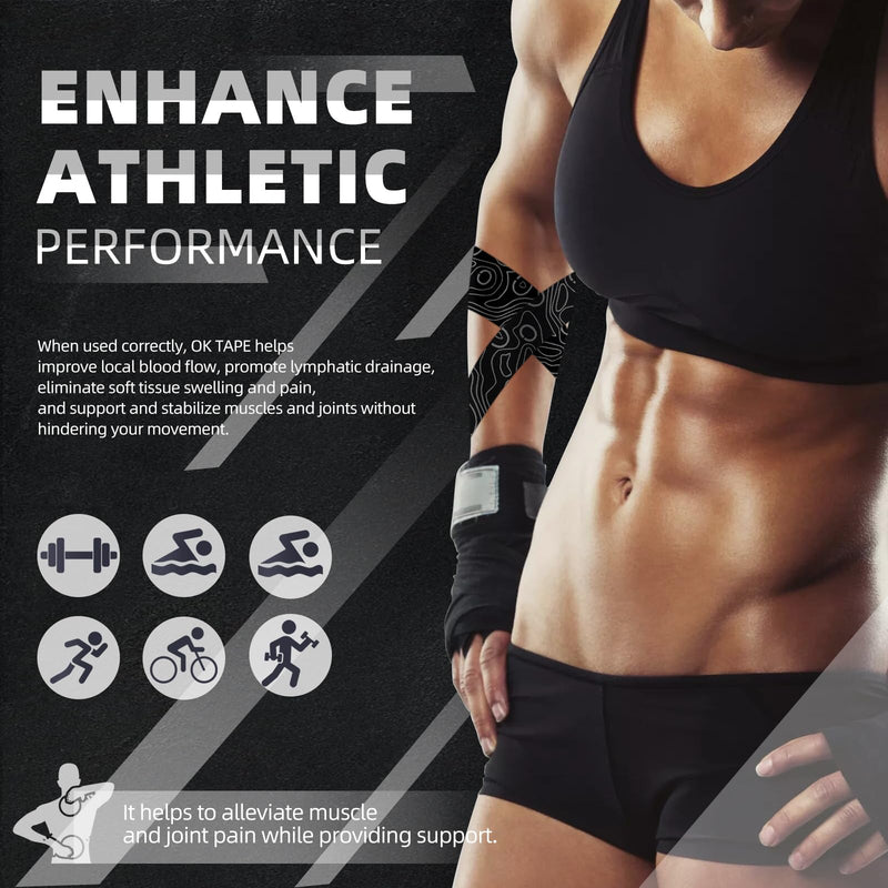 [Australia] - OK Tape Original Cotton Elastic Kinesiology Therapeutic Athletic Tape - 2inch x Long Roll Strips - Latex Free, Breathable, Pro for Physical Therapy Sports Athletes(Black+Black) 1 Roll Black 