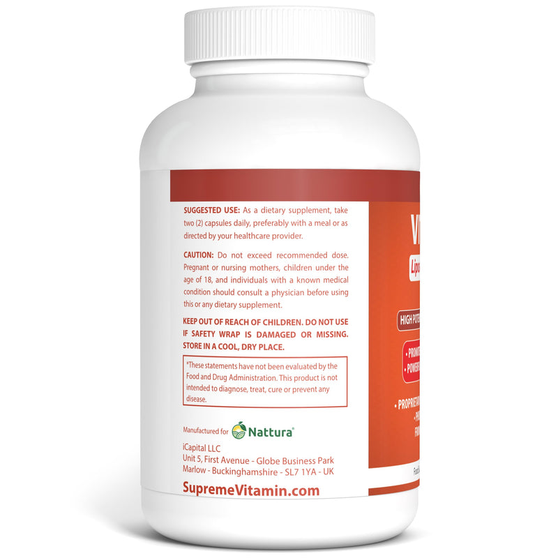 Liposomal Vitamin C - 1500 mg - 180 Veggie Caps - Proprietary Liposomal C Complex with Phosphatidylcholine (PC) from Sunflower Lecithin